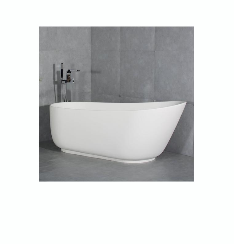 Elegant freestanding bathtub in a modern bathroom, designed for a luxurious and relaxing soaking experience.