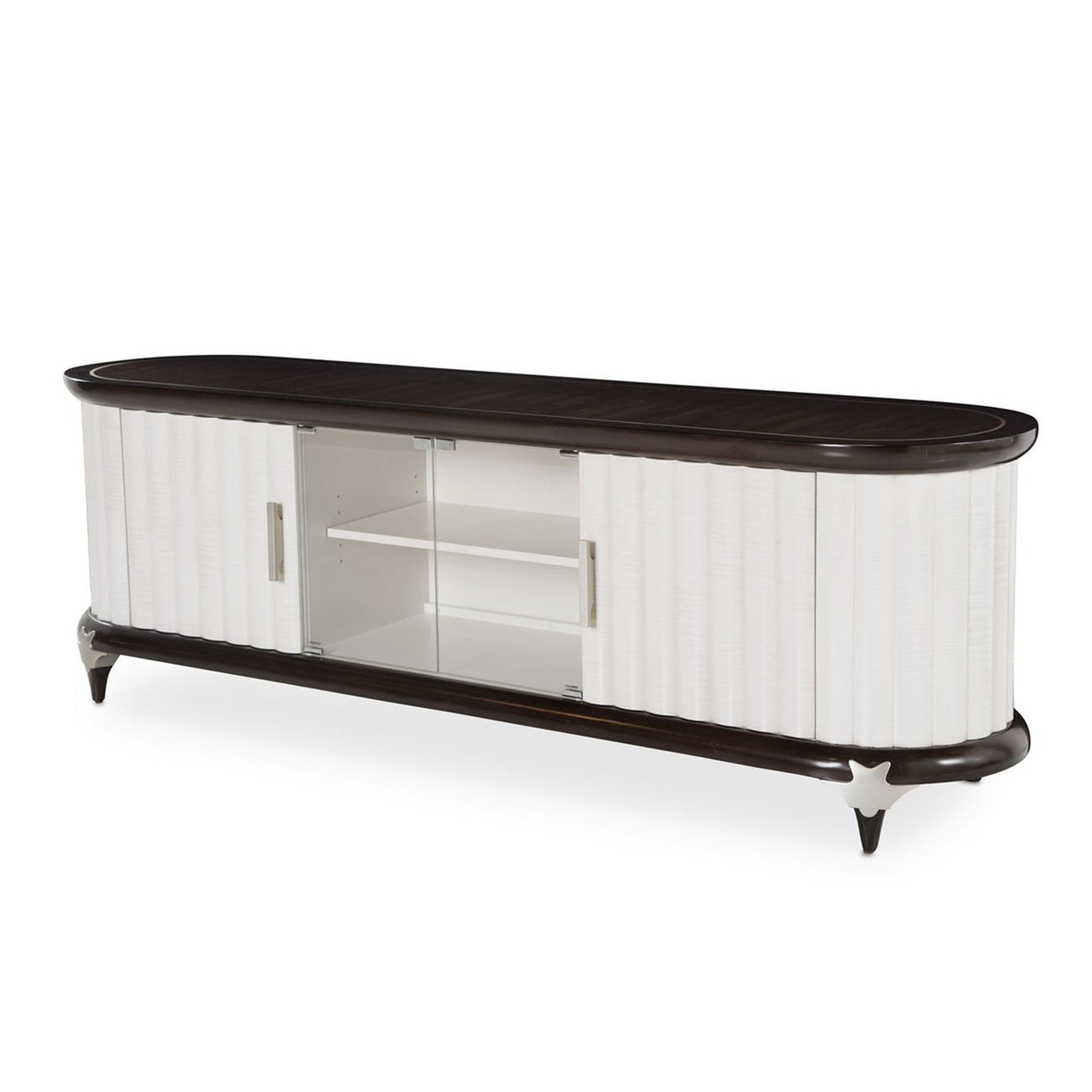 Collection of entertainment centers and TV stands in modern and classic styles. Media furniture with storage, cable management, and stylish finishes for living rooms.