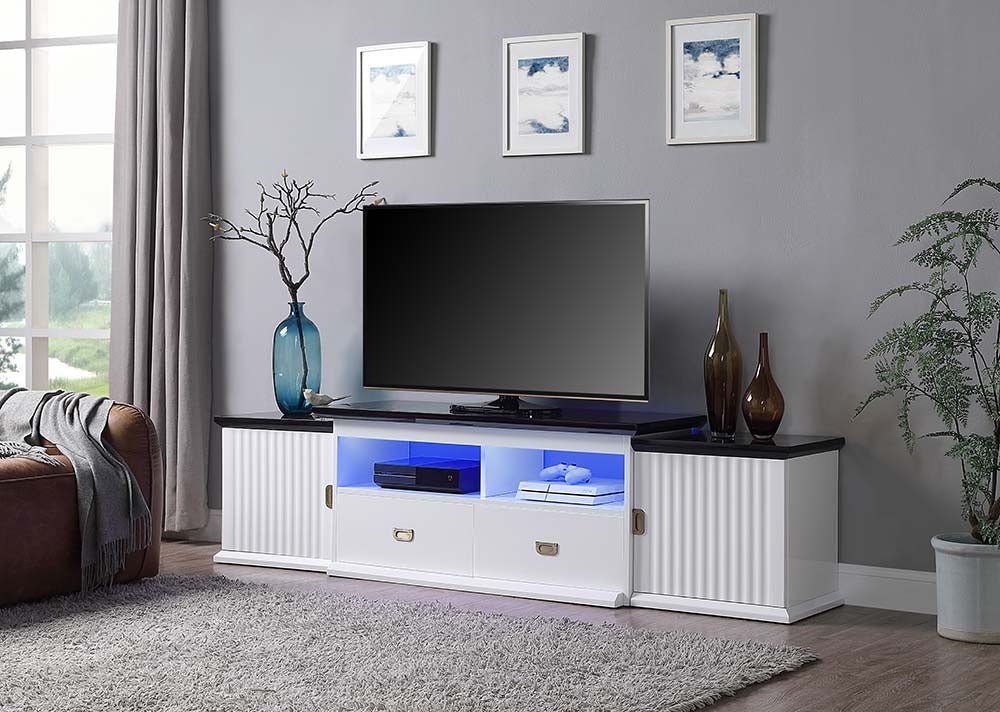 Collection of entertainment furniture including TV stands, media consoles, wall units, and home theater seating. Features wood, glass, and metal finishes in modern and classic styles.