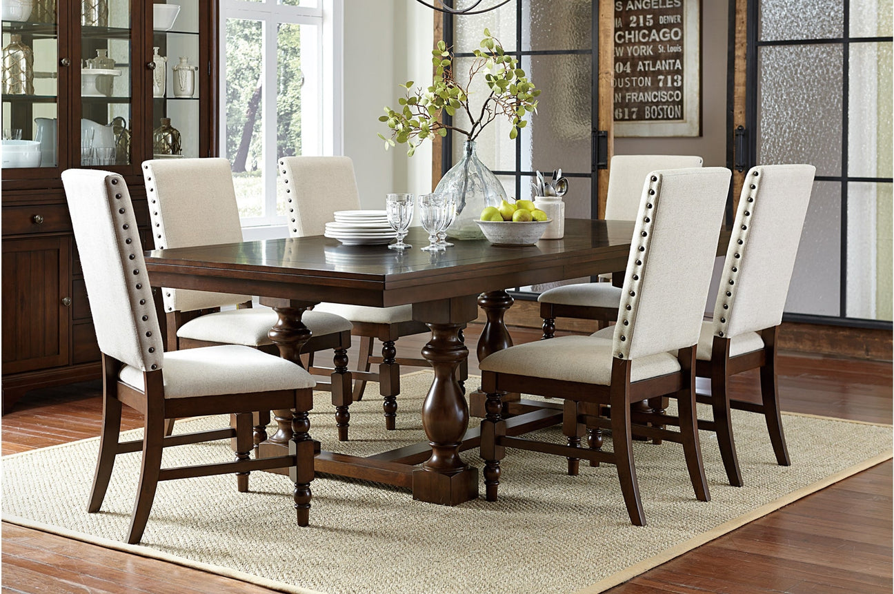 Dining room sets in wood, marble, and glass finishes. Available in 5-piece, 7-piece, and 9-piece options—perfect for family dining, formal spaces, and entertaining guests.