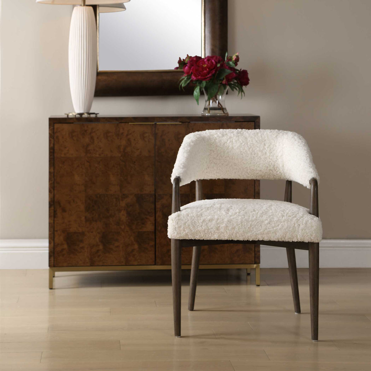 Austell Shearling Dining Chair Brown / White - White / Dark Brown by Uttermost - View 2