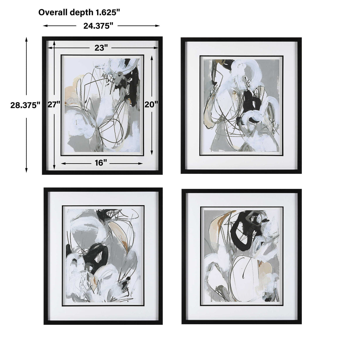 Tangled Threads Abstract Framed Prints (Set of 4) - Silver / White by Uttermost - View 5