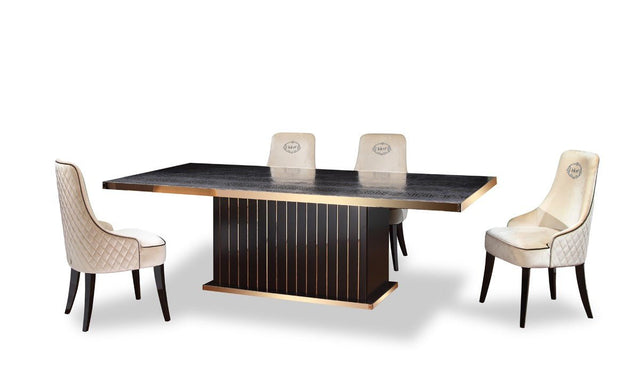 A&X Talin Modern Black Crocodile & Rosegold Dining Table | Home Elegance USA
