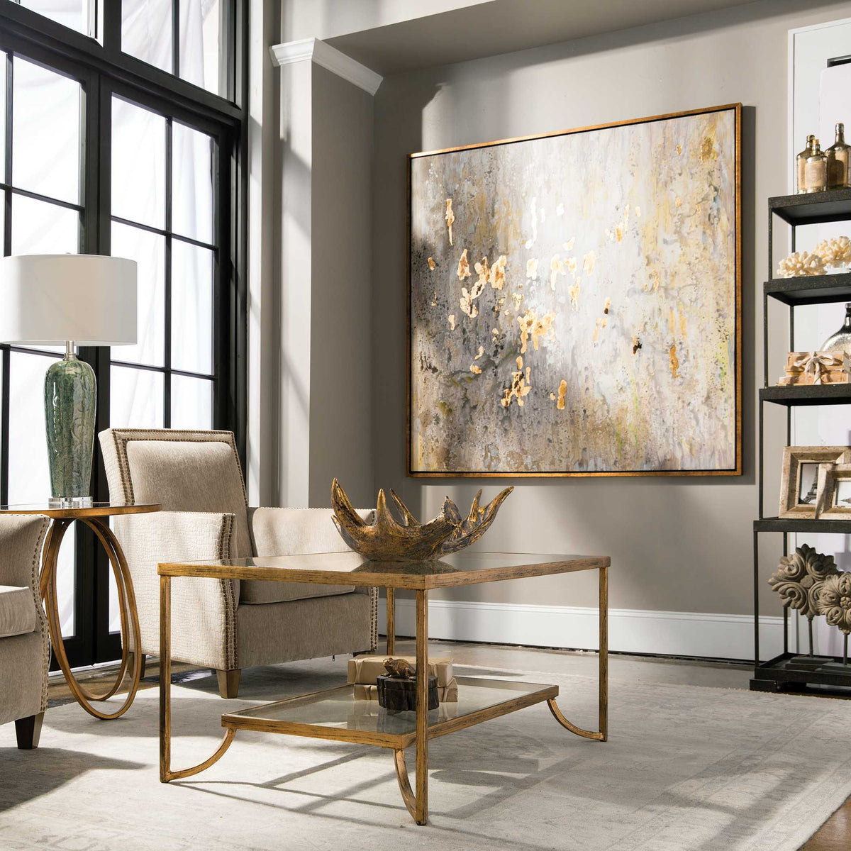 Golden Raindrops Modern Abstract Art - Beige / Light Brown by Uttermost - View 3