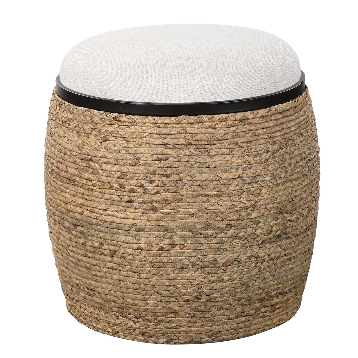 Island Straw Accent Stool White & Light Brown - White / Light Brown by Uttermost - View 1