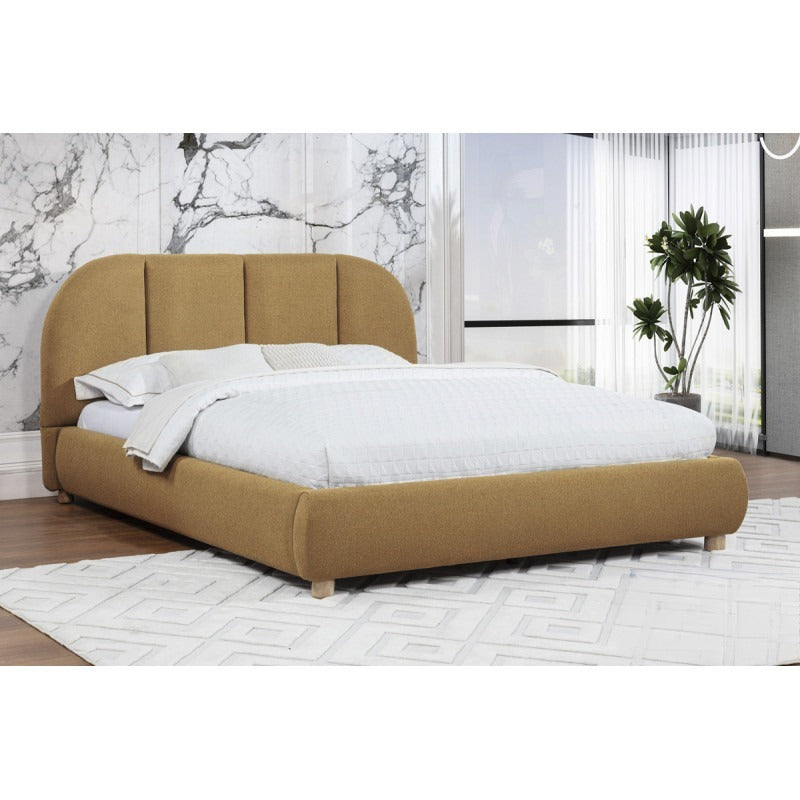 Modern/Contemporary Soft Burlap Fabric Queen Bed, Upholstered 1Pc Bedroom Platform Bed Frame, Golden Brown