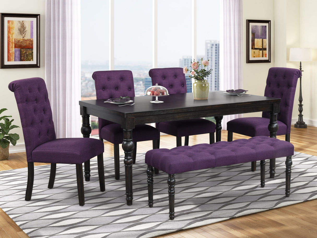 Leviton Urban Style Dark Wash Wood Dining Set: Table, 4 Chairs and Bench - sold by Home Elegance USA