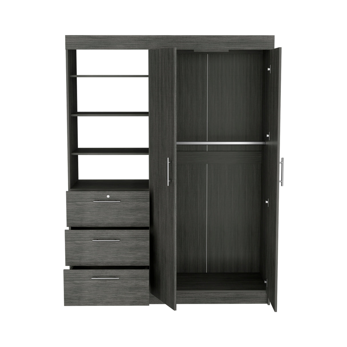 3-Tier Shelf and Drawers Armoire with Metal Handles, Smokey Oak - sold by Home Elegance USA