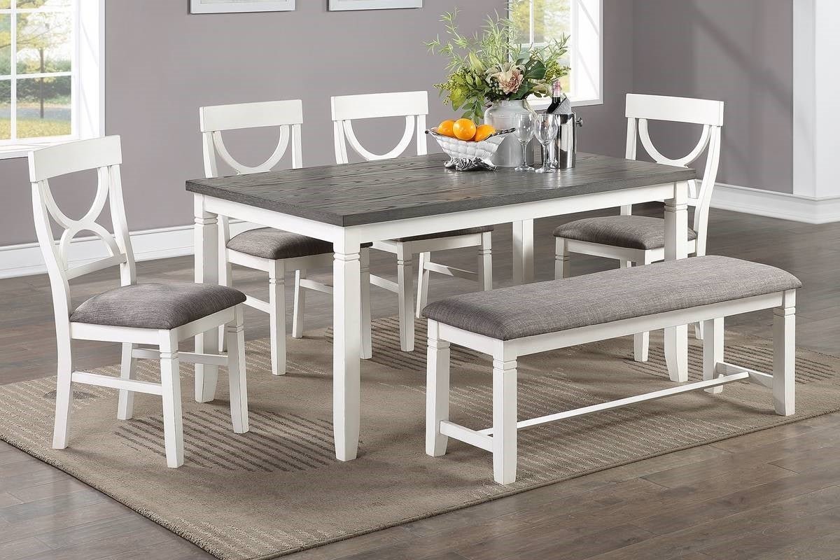 Dining Room Furniture White 6pc Dining Set Table 4 Side Chairs and A Bench Rubberwood MDF | Home Elegance USA