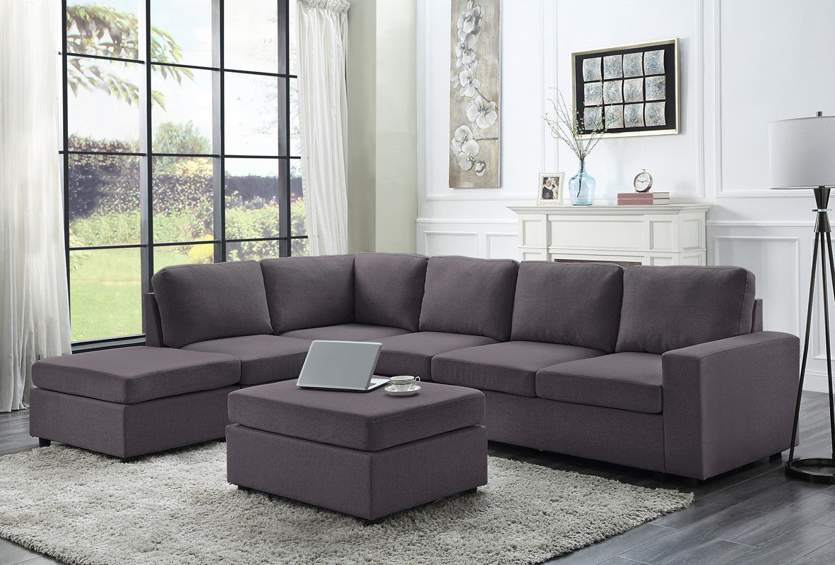 Cassia 120' Modular Sectional Sofa with Ottoman in Dark Gray Linen