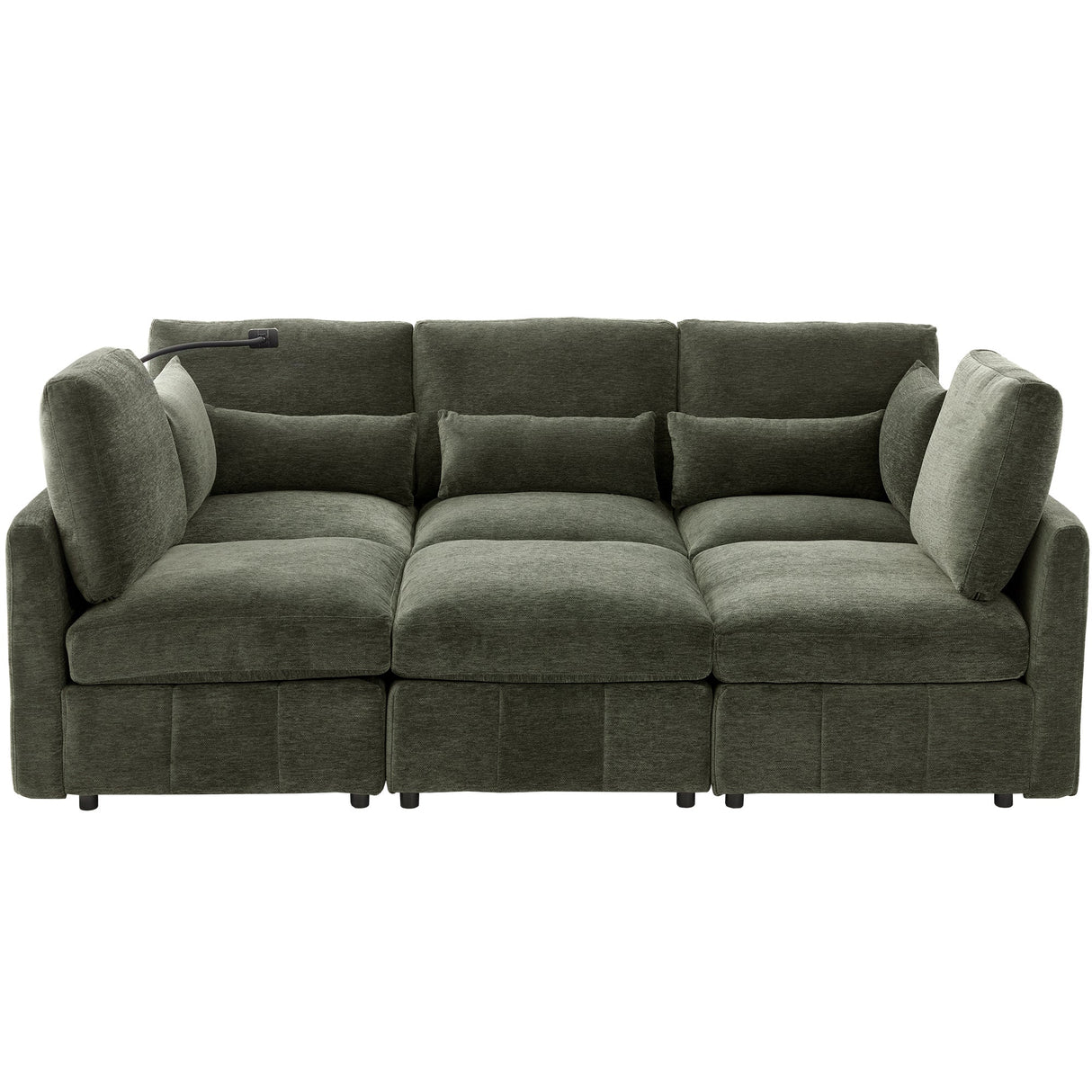 Modern Sectional Sofa Modular Sofa 85.4' U-shaped Sofa Couch Sofa Bed with Movable Ottoman, USB Ports, Phone Holder, Green Chenille - sold by Home Elegance USA