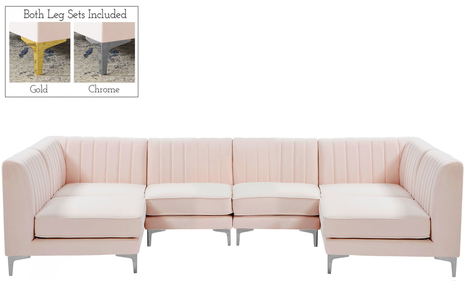 Alina - Modular Sectional 6 Piece - Pink - Fabric | Home Elegance USA