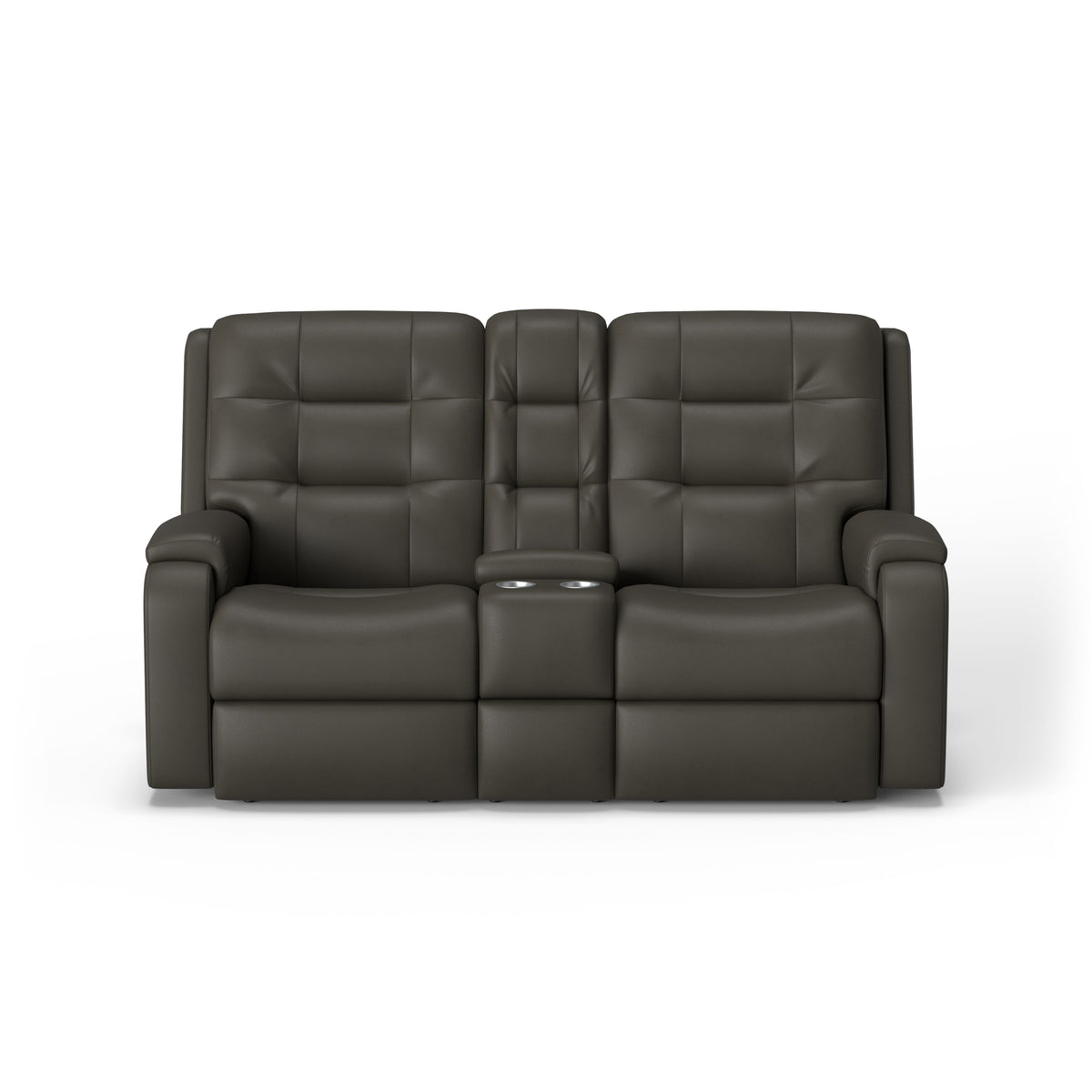 Arlo Transitional Leather Power Reclining Loveseat With Console | Flexsteel