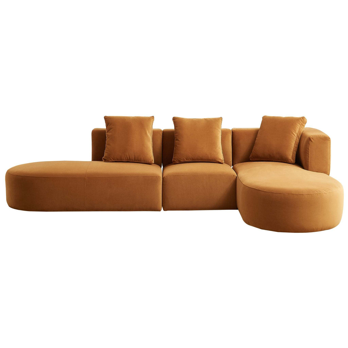 Orby Mid-Century Velvet Sectional Sofa Right Facing Cognac 73.62' x 124'