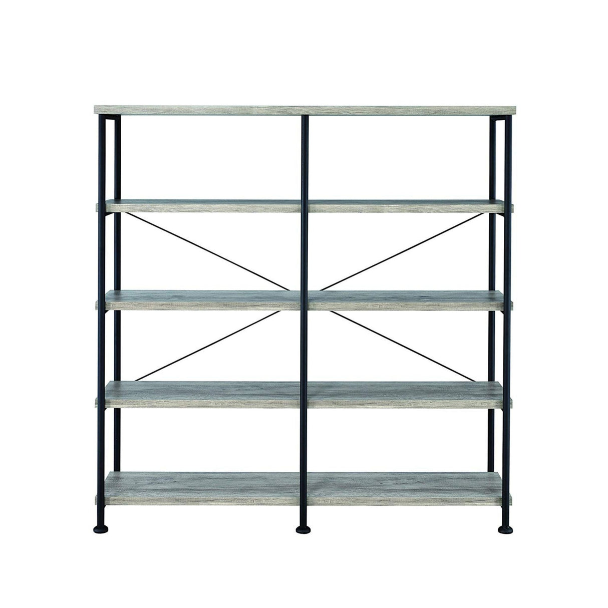 63 Inch Industrial 4 Tier Bookshelf, Particleboard, Metal Frame, Gray, Black | Home Elegance USA