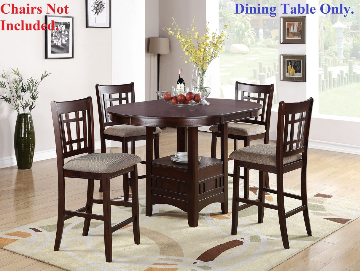 Dining Table Round Counter height Dining Table w Shelve 1pc Table Only Solid wood Dark Rosy Brown FInish | Home Elegance USA