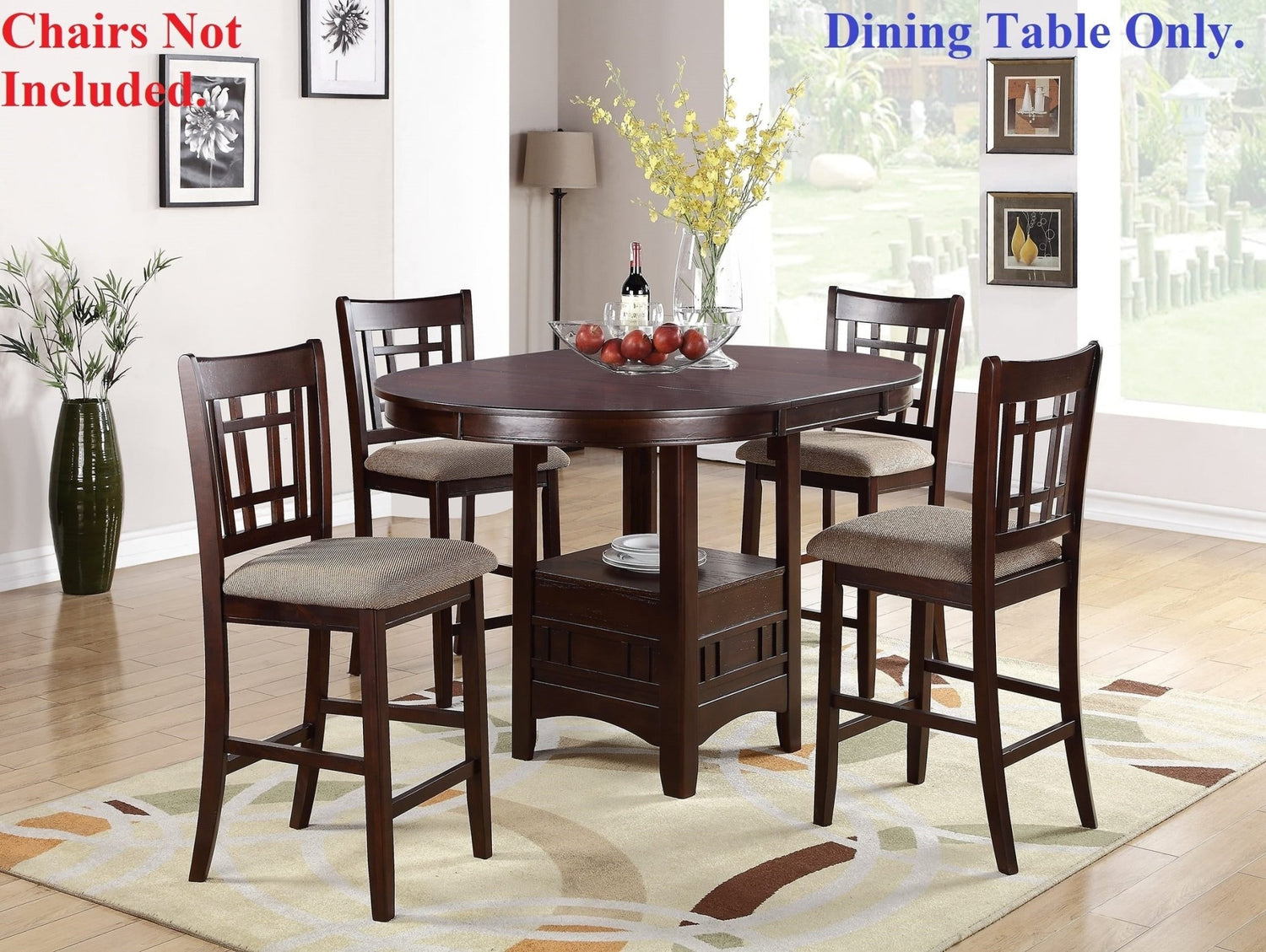 Dining Table Round Counter height Dining Table w Shelve 1pc Table Only Solid wood Dark Rosy Brown FInish | Home Elegance USA