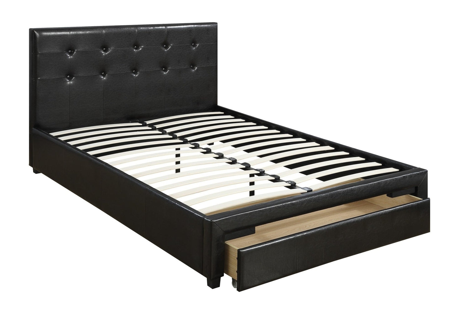 Bedroom Furniture Black Storage Under Bed Queen Size bed Faux Leather upholstered | Home Elegance USA