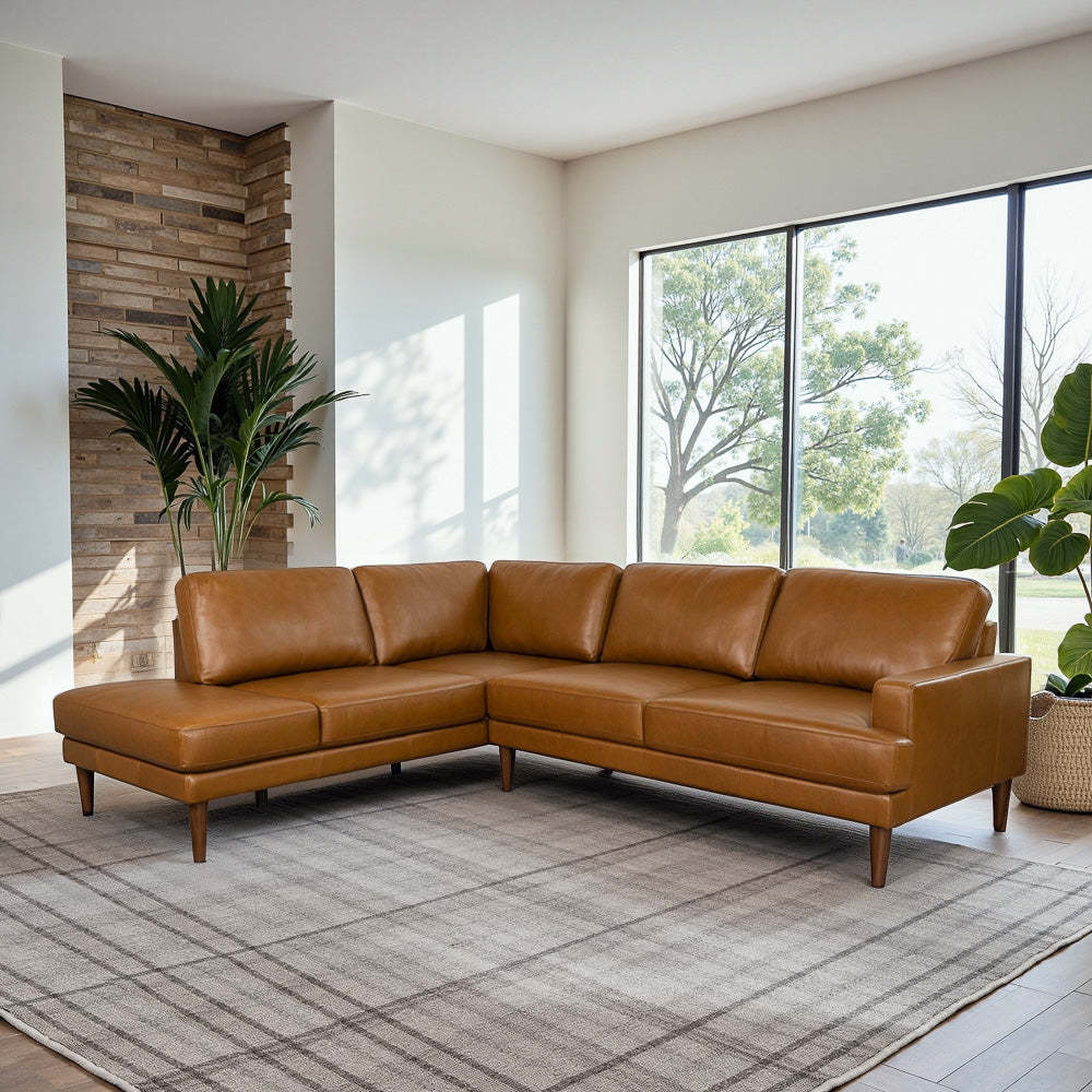 Corbin Right-Facing Tan Leather Sectional Sofa