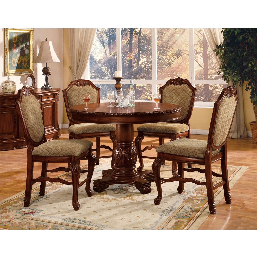 Acme - Chateau De Ville Counter Height Chair (Set-2) 04084A Fabric & Cherry Finish