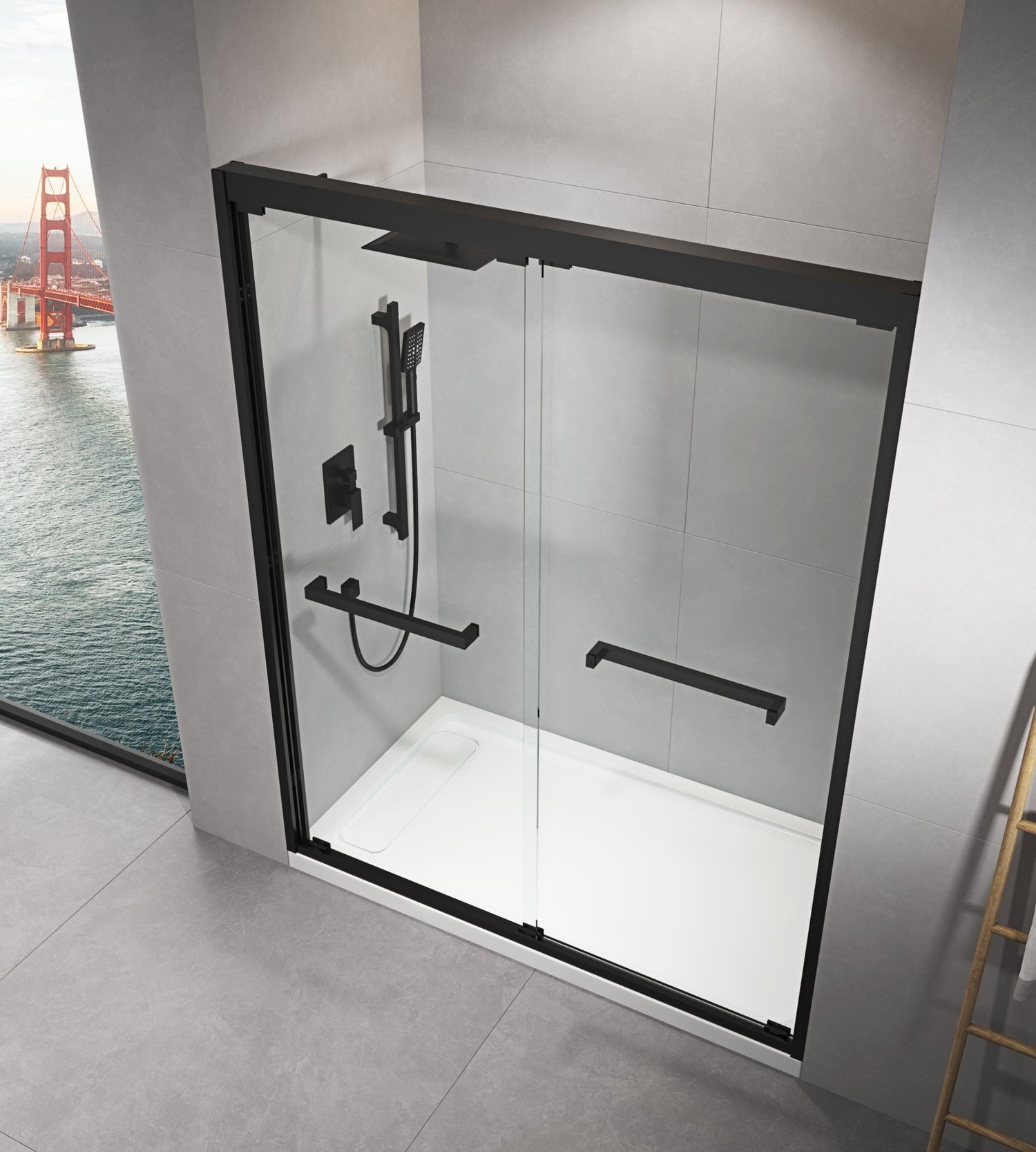 60 in. W x 76 in. HSliding Framed Shower Door in Black Finish with Clear Glass | Home Elegance USA