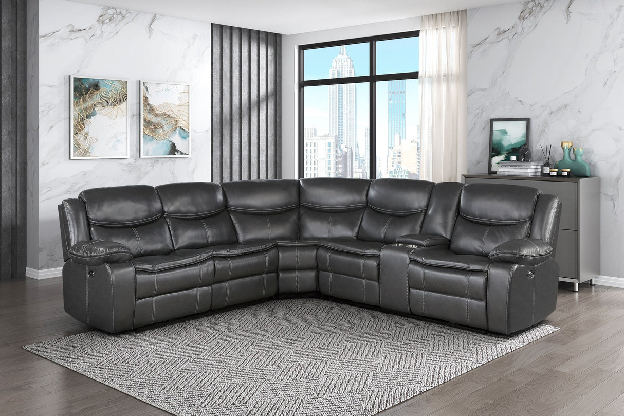 Modern 3-Piece Power Reclining Sectional with Right Side Console Dark Gray Breathable Faux Leather USB Ports Solid Wood Living Room Furniture - sold by Home Elegance USA