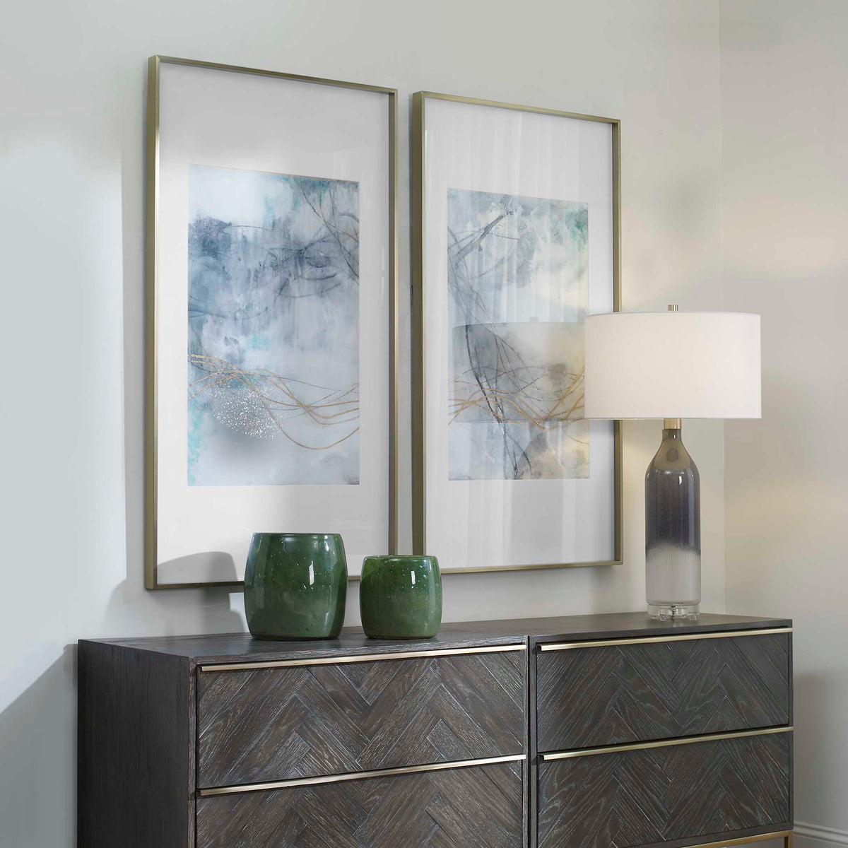 Undulating Oro Abstract Prints (Set of 2) - Blue / White by Uttermost - View 3