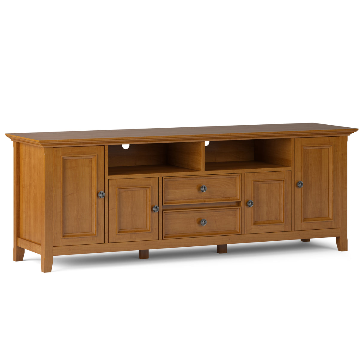 Mueble para TV Amherst de madera maciza de 72 pulgadas de ancho en marrón dorado claro. Para televisores de hasta 80 pulgadas.