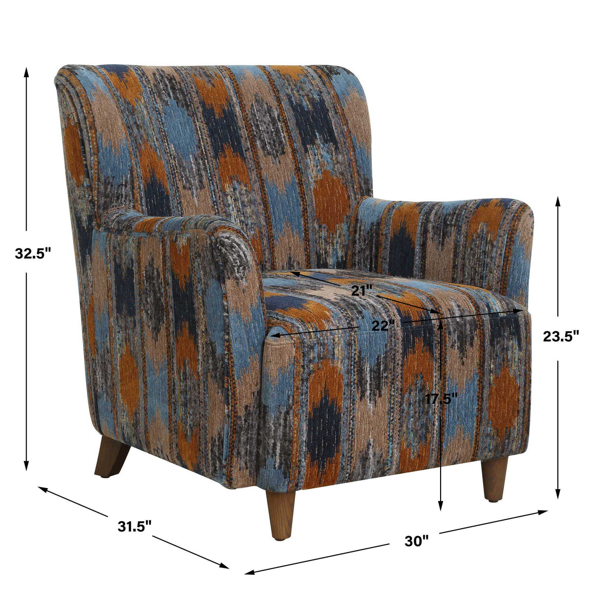Lainey Upholstered Ikat Armchair Blue / Brown / Orange - Blue / Dark Brown by Uttermost - View 12