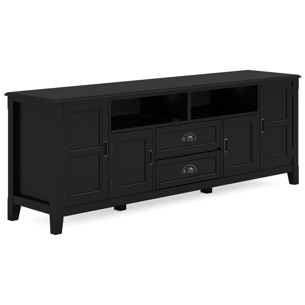 Soporte para TV Burlington de madera maciza de 72 pulgadas de ancho en color negro Para televisores de hasta 80 pulgadas