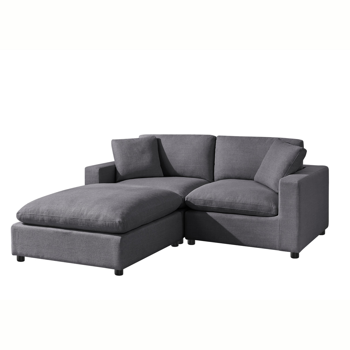 Cassandra Modular 3-Piece Chofa in Charcoal Grey with Solid Hardwood Frame and Plush Fabric Upholstery