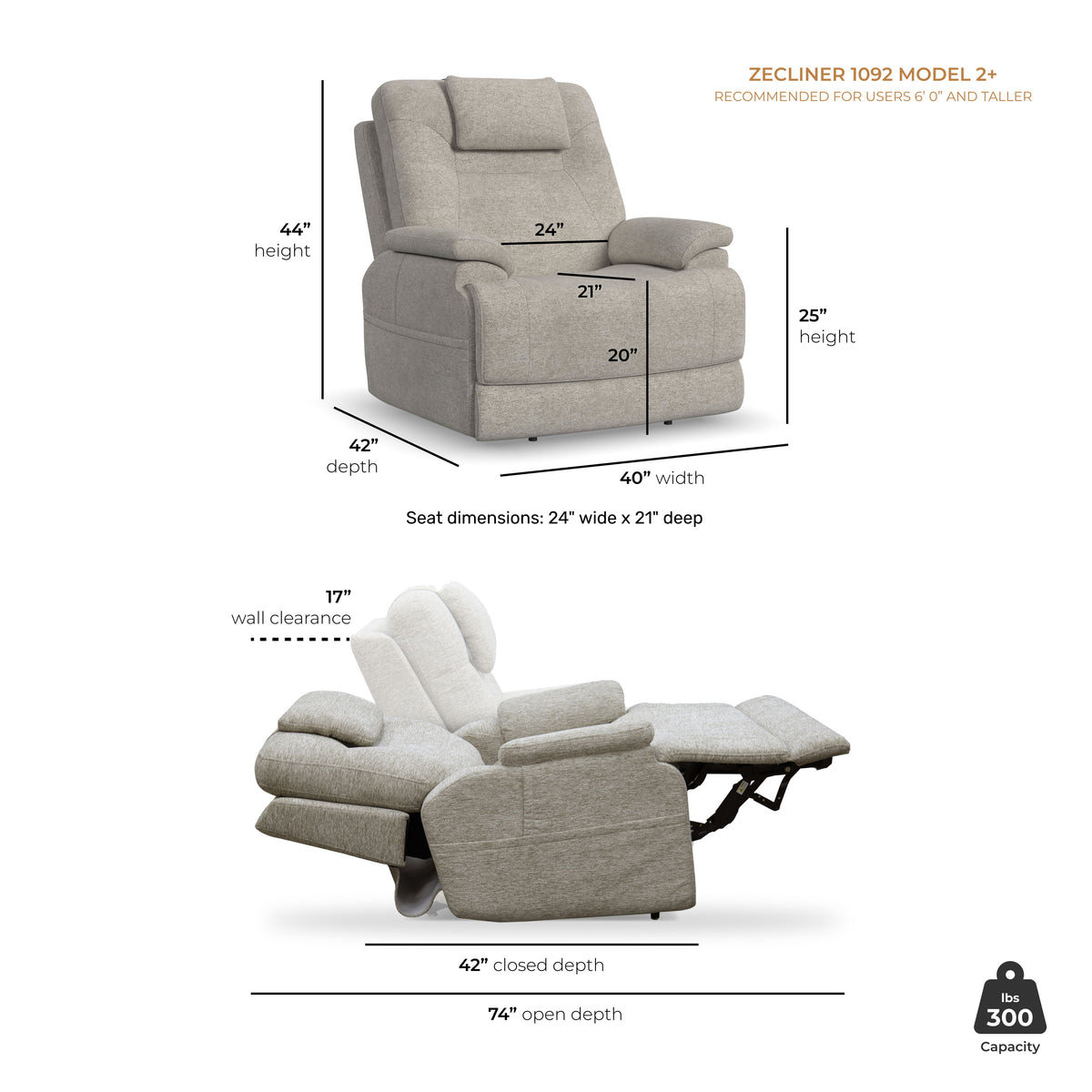 Zecliner Model 2+ Power Lift Sleep Recliner With Power Headrest, Lumbar, Heat & Massage - Shell | Flexsteel