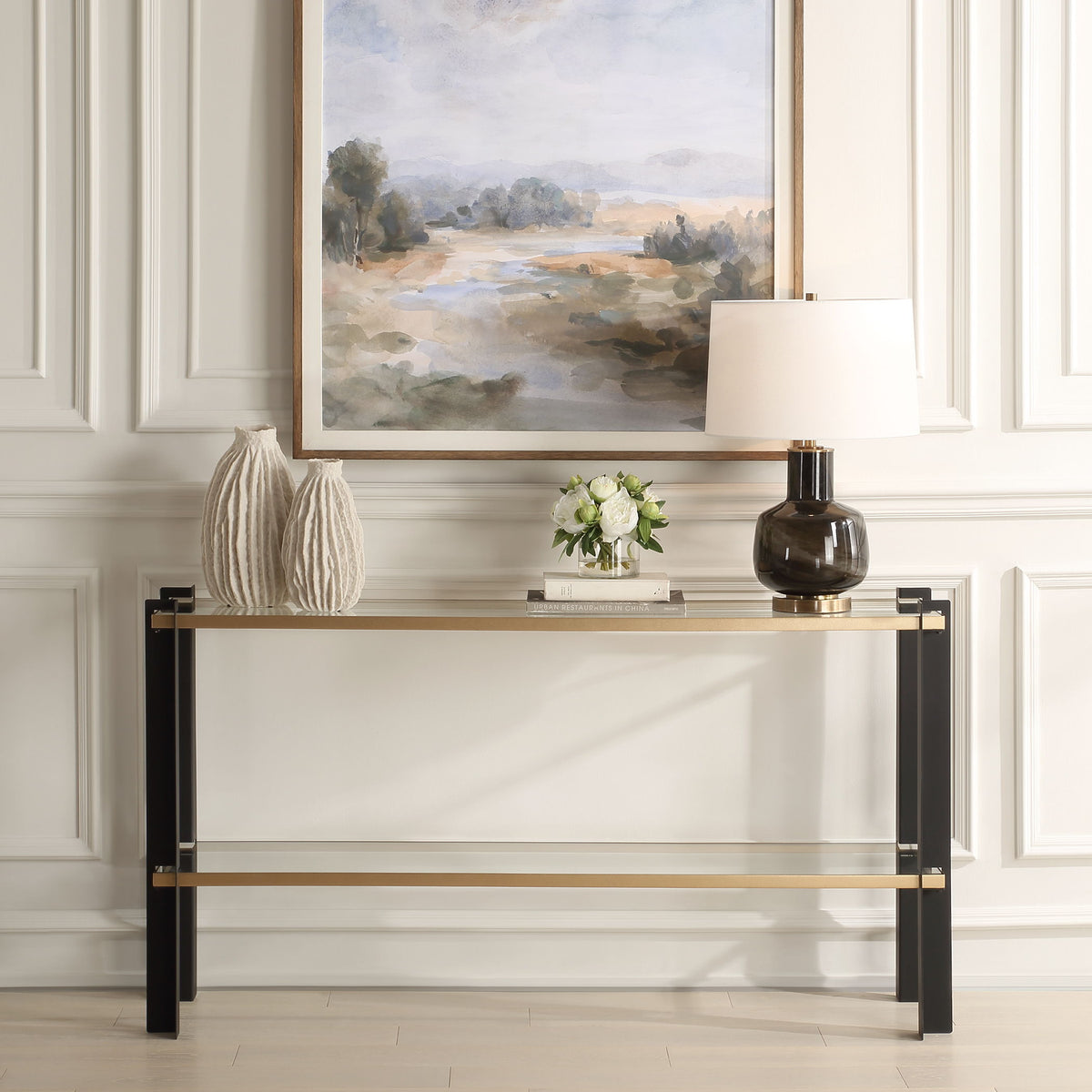 Cunene Contemporary Console Table - Black / Gold by Uttermost - View 2