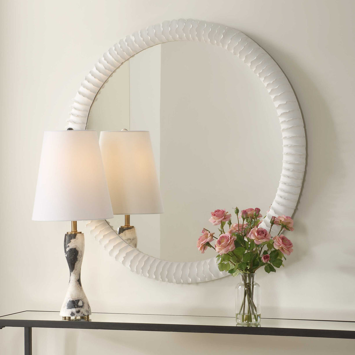 Akiko Round Mirror - White by Uttermost - View 3