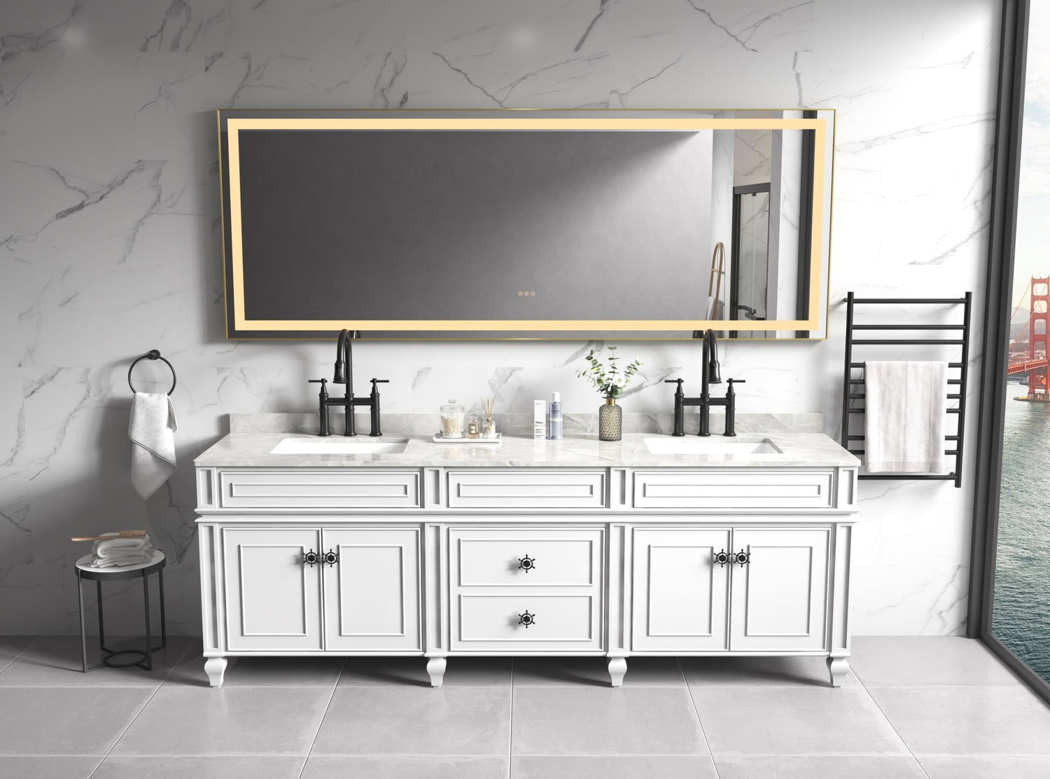 96in. W x36 in. H Frameless LED Single Bathroom Vanity Mirror in Polished Crystal Bathroom Vanity LED Mirror with 3 Color Lights Mirror for Bathroom Wall | Home Elegance USA