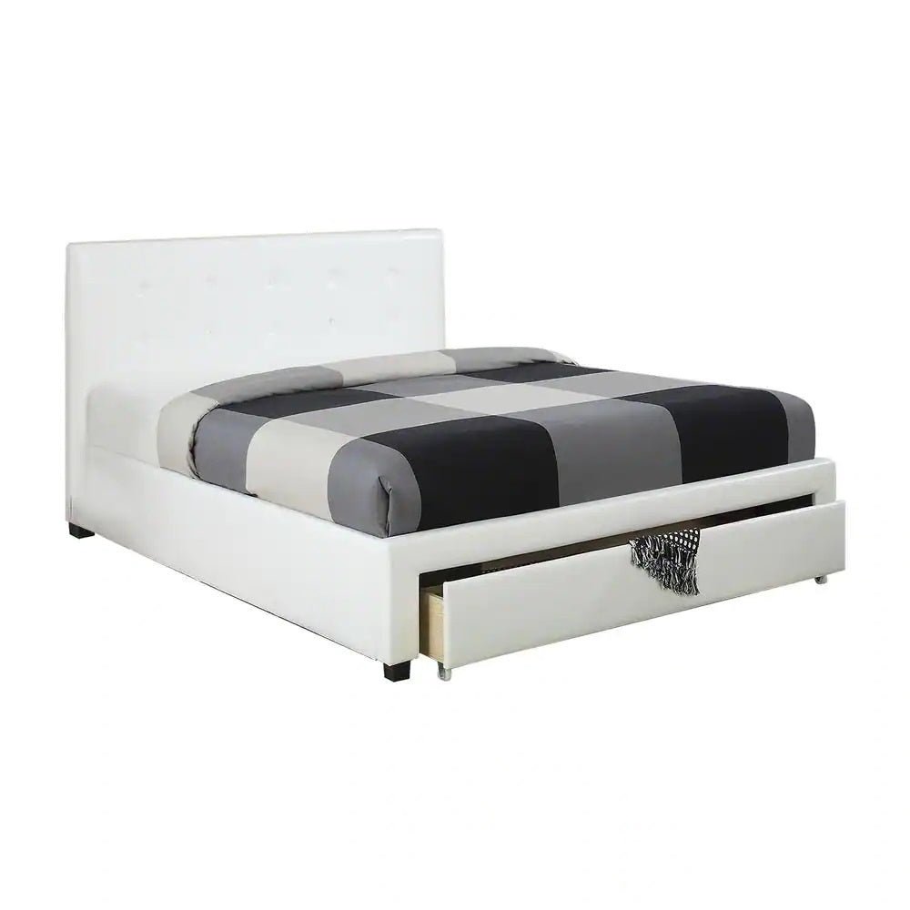 Bedroom Furniture White Storage Under Bed Queen Size bed Faux Leather upholstered | Home Elegance USA