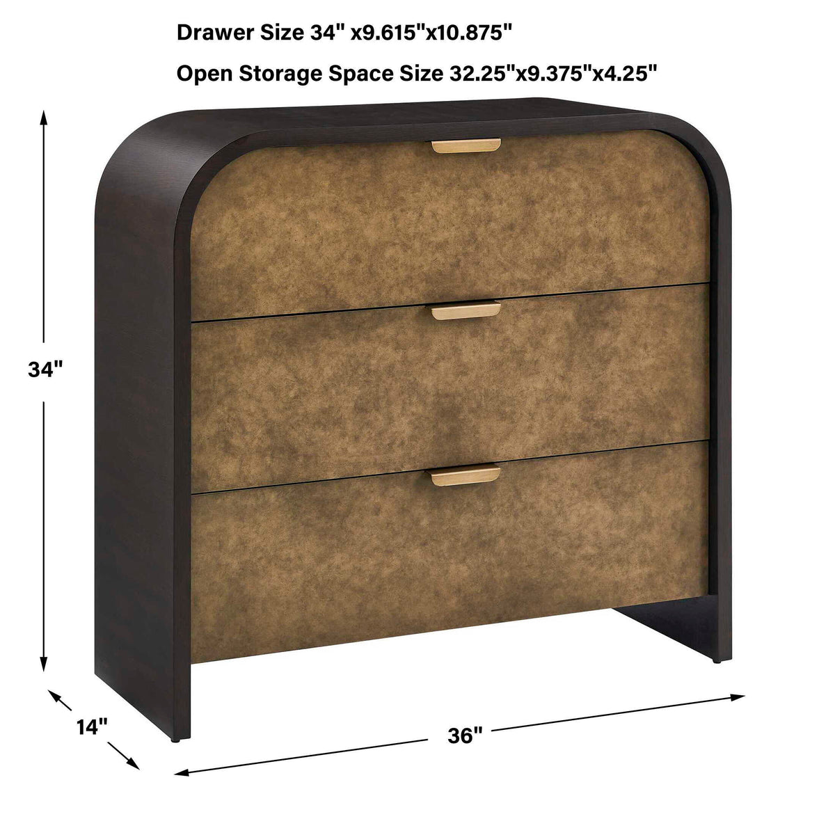 Byrams 3 Drawer Oak Chest Brown / Gold / Woodtone - Dark Brown by Uttermost - View 11