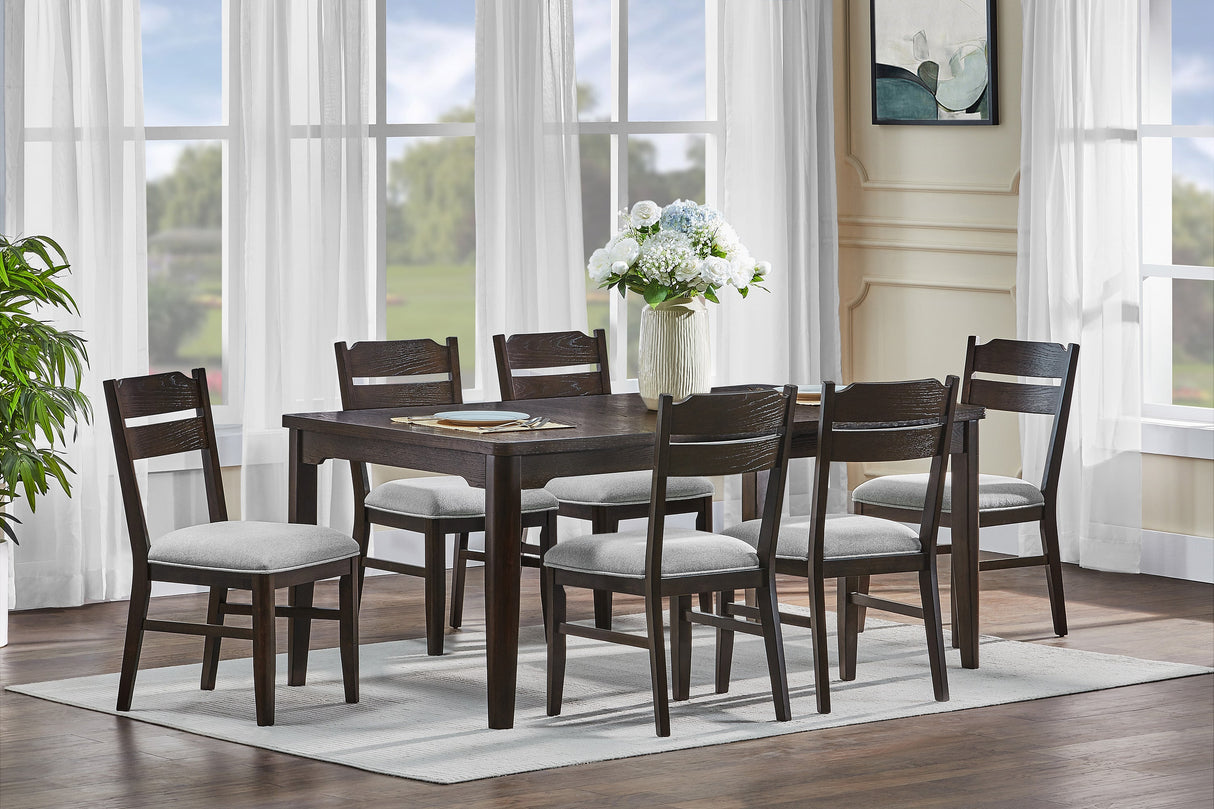 7pc Beautiful Rectangular Dining Table Dark Oak Finish Upholstered Chair Wooden Furniture Dining Room Furniture - sold by Home Elegance USA