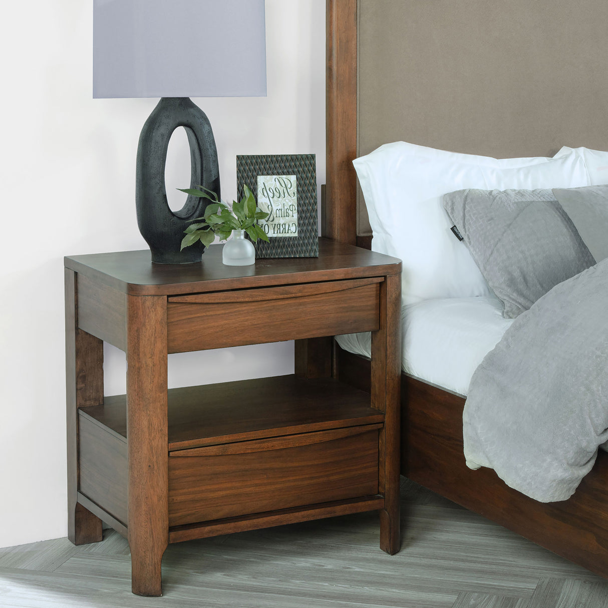 Verona Walnut 2-drawer Nightstand Bedside Table