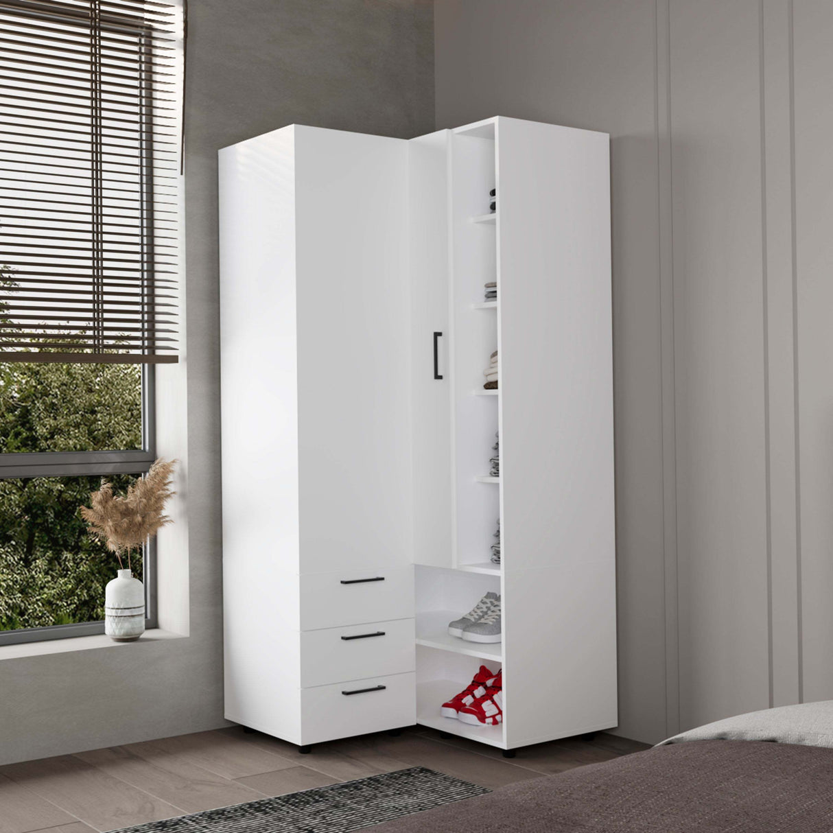 White Armoire Wardrobe with Open Storage and 2 Drawers - sold by Home Elegance USA