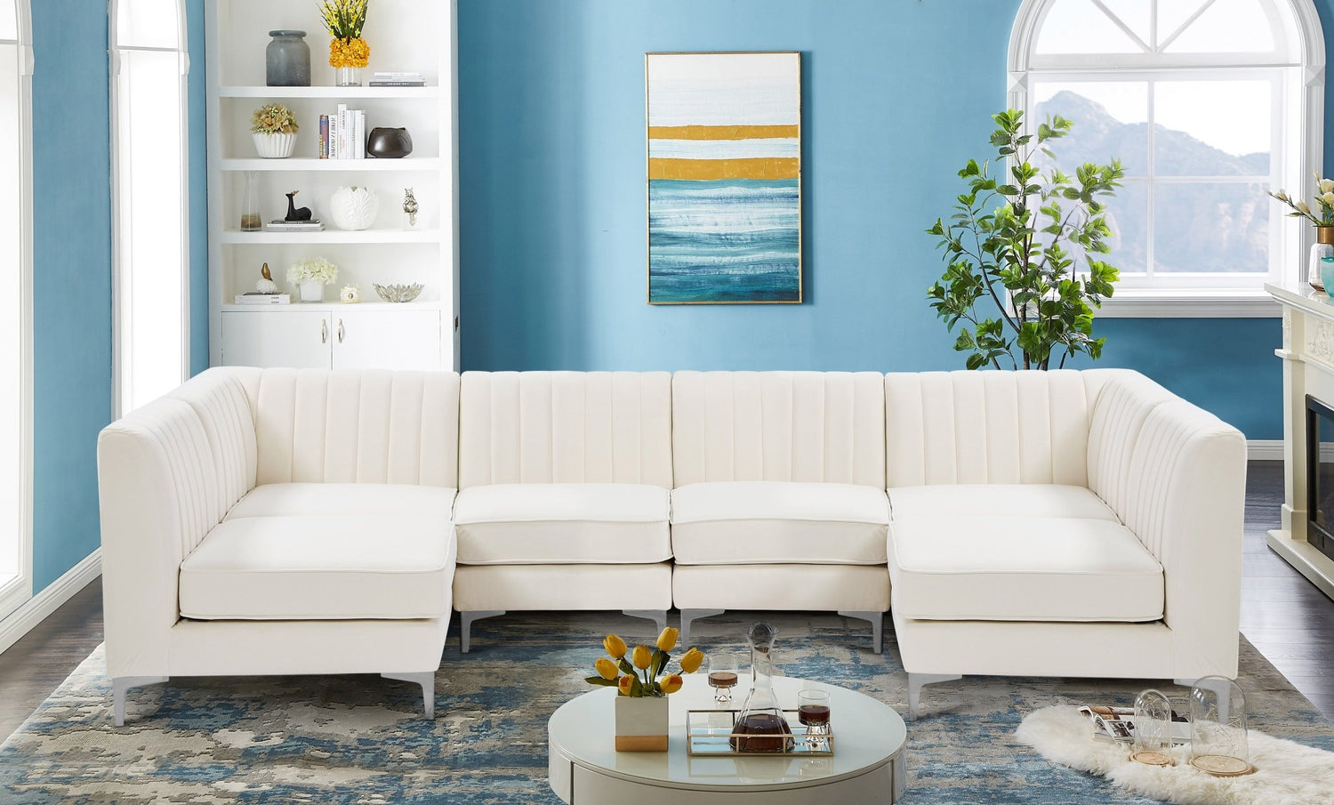 Alina - Modular Sectional 6 Piece - Cream - Fabric | Home Elegance USA