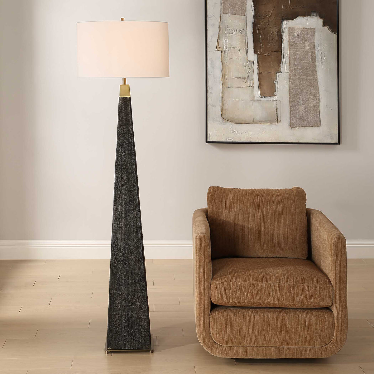 Lathey Tapered Floor Lamp - Black by Uttermost - View 4