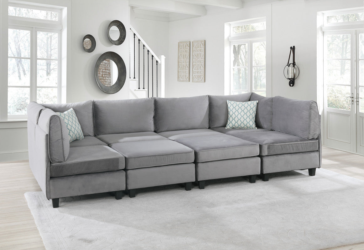 Siena 120'W Gray Velvet 8Pc Modular Sectional Sofa