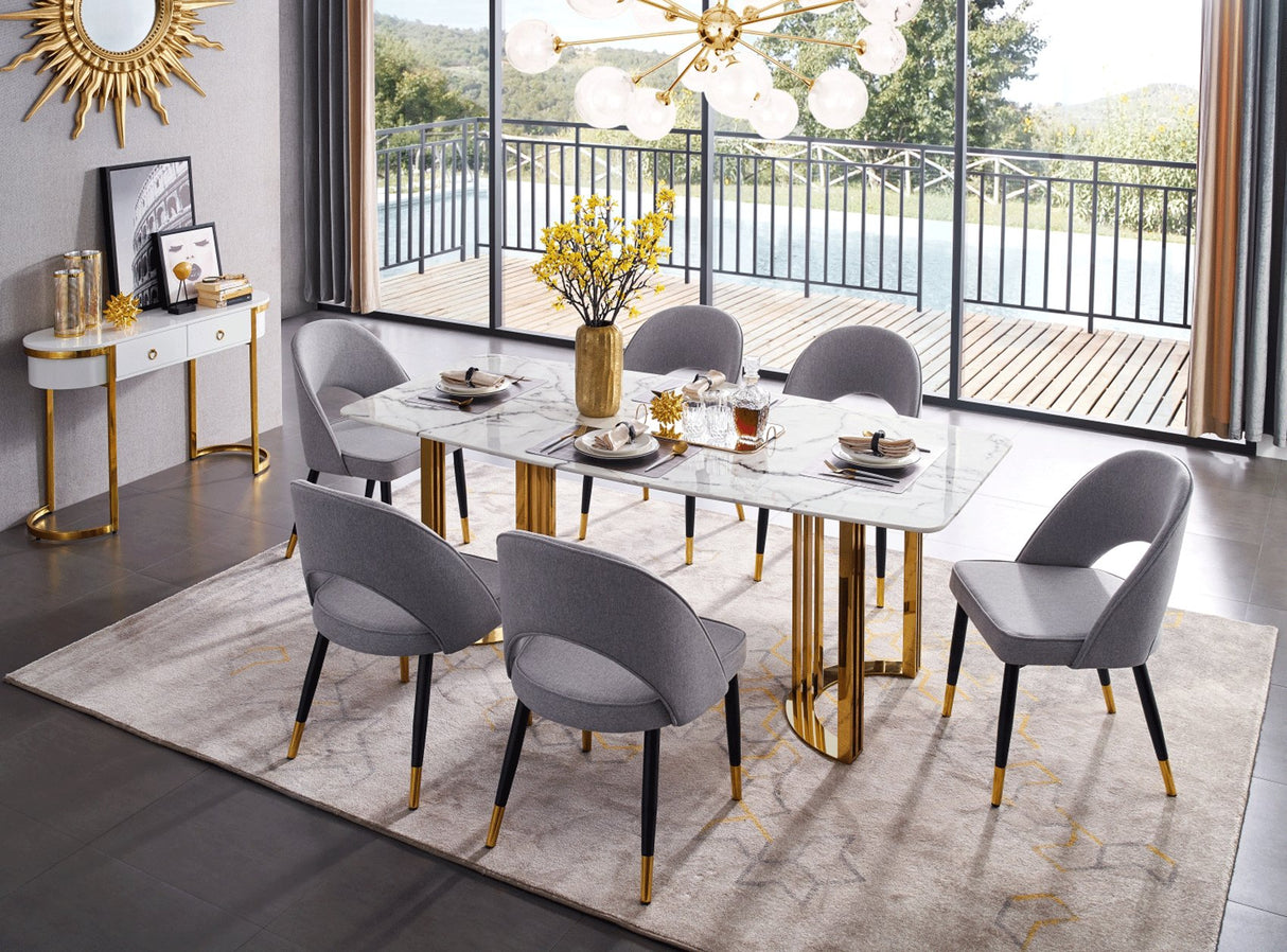 131 Silver Marble 3 Piece Dining Room Set W - 1Ext In Silver - 131Diningtabless - 3Set | ESF | Home Elegance USA