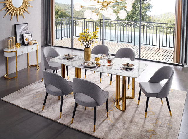 131 Silver Marble 9 Piece Dining Room Set W - 1Ext In Silver - 131Diningtabless - 9Set | ESF | Home Elegance USA