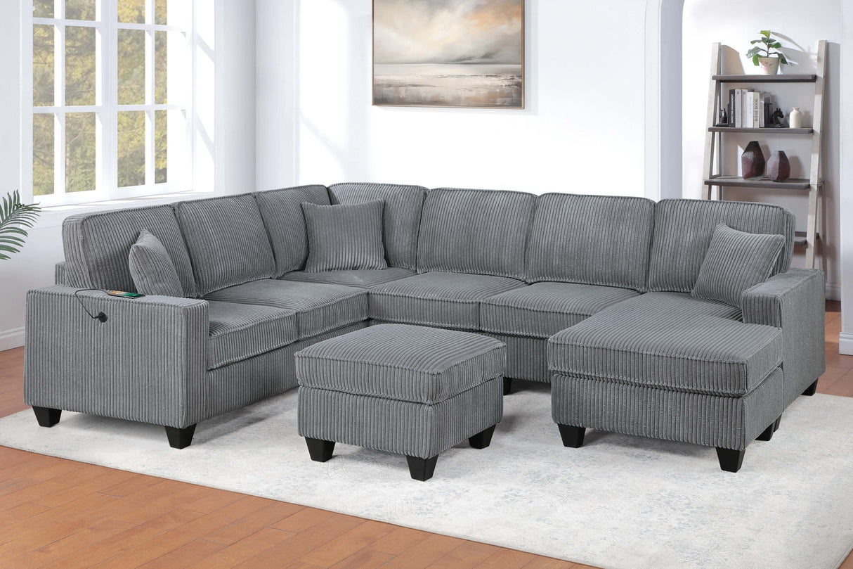 LAF Loveseat With USB Port Modern style 5pc Sectional Set Corner Wedge Armless Chair Cocktail Ottoman RAF Loveseat With Storage Fog Finish Primary Living Room