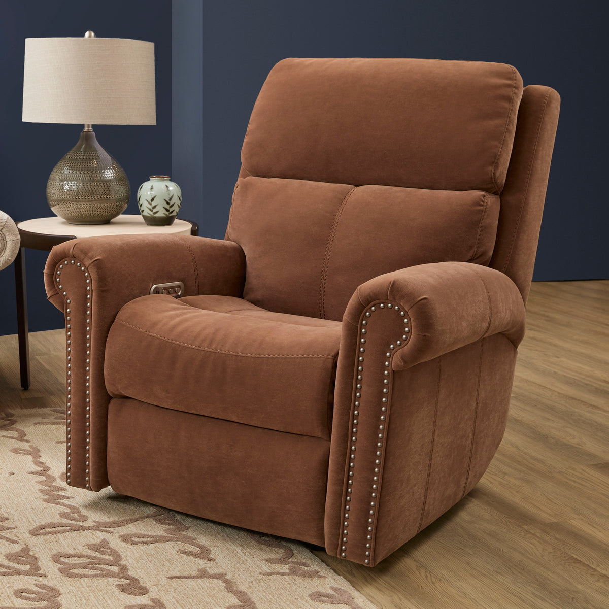 Bernard Power Leather Recliner With Power Headrest & Lumbar, Nailhead Trim | Flexsteel