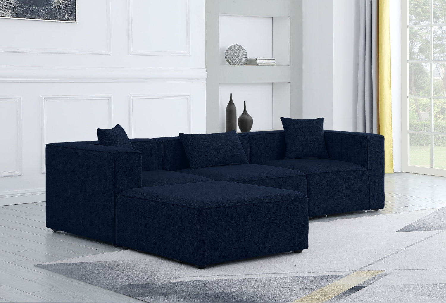 Cube - Modular Sectional 4 Piece - Navy - Fabric | Home Elegance USA