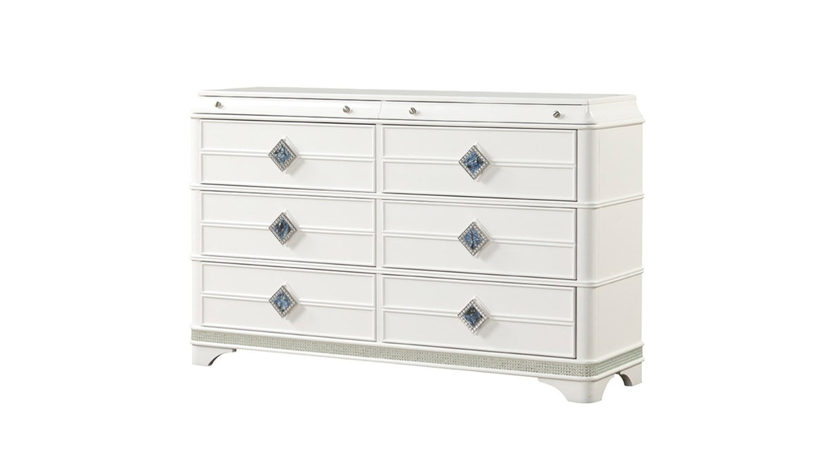 Laguna Modern Style 6- Drawer Dresser Made with Wood, Hidden Jewelry Drawer and Crystal Accents in White (INCLUDES DRESSER ONLY) same asG150108980 (NJ inventory)