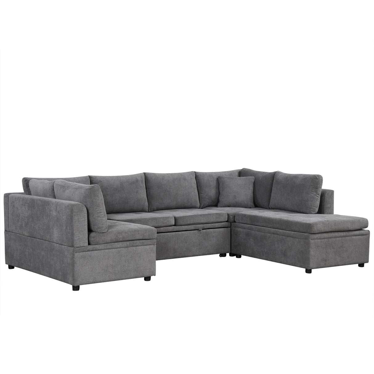 Oversized Sectional Sofa U-shaped Couch Pull-out Sofa Bed with Two Throw Pillows Gray Chenille 117.3'